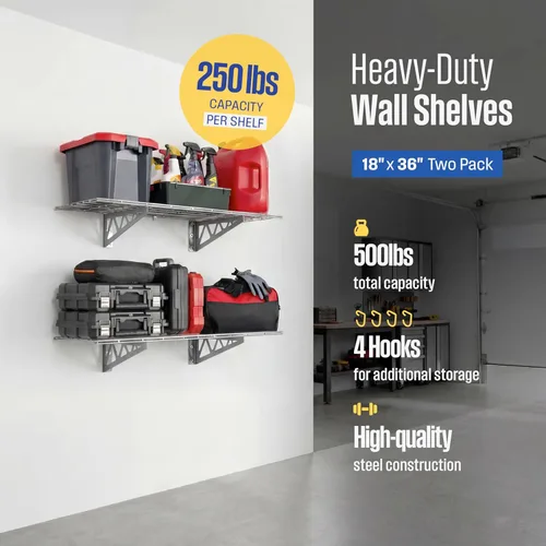 Miniatura 2 de Estante de pared SafeRacks, para garaje, 2 unidades, 45.72 x 121.92 cm, con ganchos para bicicleta Hammertone
