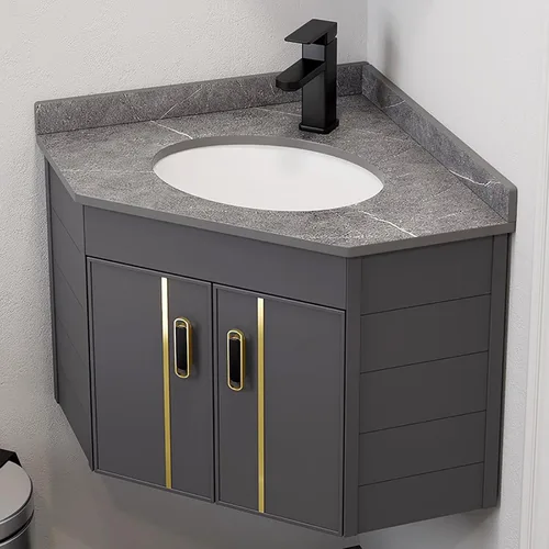 Miniatura 3 de Fregadero de montaje en pared, lavabo de esquina de baño, fregadero de cerámica, combo para espacio pequeño montado en la pared, diseño de juego