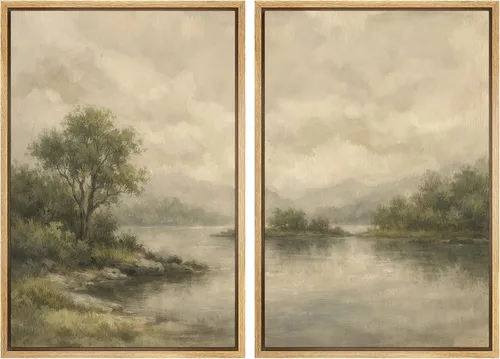 Miniatura 65 de SIGNWIN Lienzo enmarcado para pared, juego de arte sereno de paisaje de pantanos, ilustración rústica, arte moderno, minimalismo, decorativo
