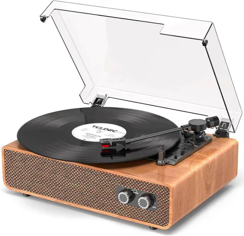 Tocadiscos de vinilo vintage de 3 velocidades Bluetooth con altavoces mejorados, contrapeso ajustable, reproductor LP de vinilo con sonido mejorado,