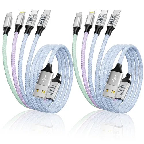 Miniatura 20 de Cargador de teléfono de 90 grados, cable de carga múltiple 4 en 2, cable USB C CarPlay con doble tipo C, micro USB, puerto IP, cable USBC de nailon