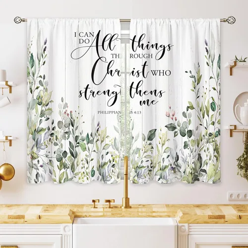 Miniatura 21 de Cortinas de cocina pequeñas de montaña abstracta verde azulado, tratamiento de ventana de montaña, naturaleza, puesta de sol, paisaje, cafetería
