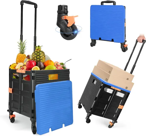 Miniatura 35 de Carrito plegable con ruedas, resistente al desgaste, sin ruido, carrito de compras con ruedas para comestibles, caja de herramientas de Caqui