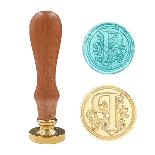 Miniatura 13 de Sello de cera medieval tradicional del alfabeto inicial, cabeza de latón, mango de madera, sellos de letras para tarjeta/sobre/regalo - (Letra W)