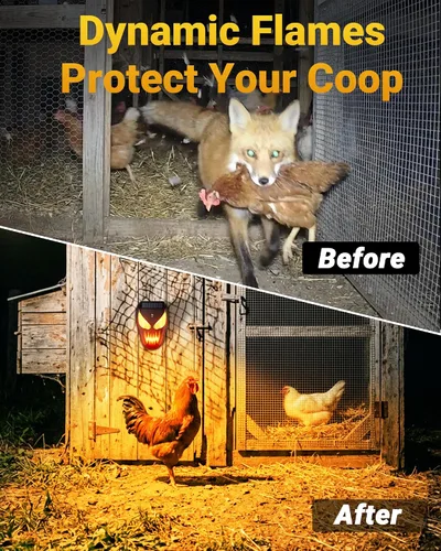 Miniatura 4 de Luces solares de depredador disuasorio de coyote – Repelente nocturno de animales con llama LED luces intermitentes para gallinero, patio y jardín