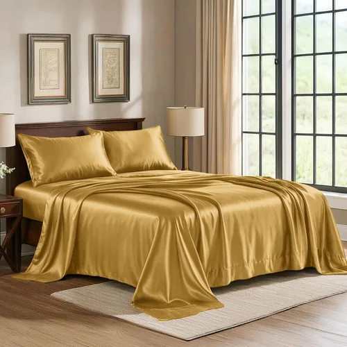 Miniatura 11 de Pure Bedding Sábanas de satén individuales [3 piezas, plateadas] Juego de sábanas sedosas de lujo para hotel, juego de sábanas de microfibra extra