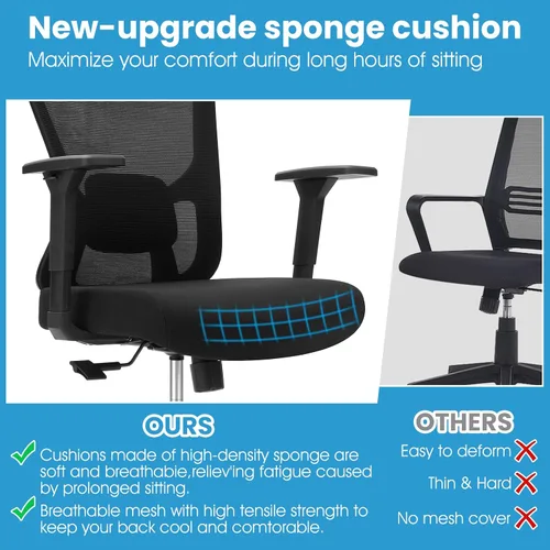 Miniatura 5 de Silla ergonómica de oficina de escritorio, silla de computadora de respaldo alto con reposabrazos giratorios 3D ajustables para mayor comodidad