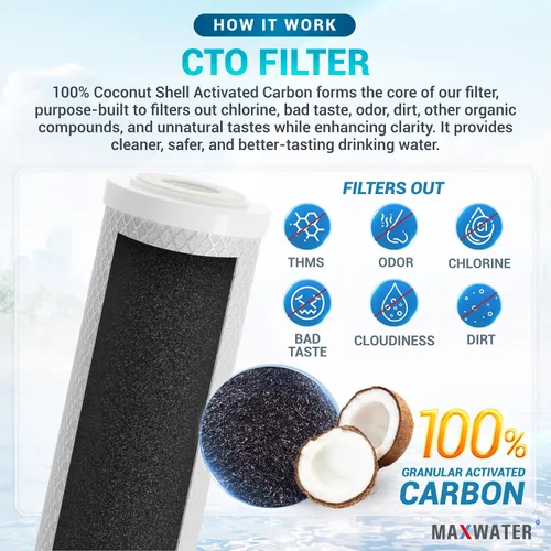 Miniatura 4 de Max Water 2 Etapas (Sedimento, Olor y Mejora del Sabor) Sistema de Filtración de Agua Estándar para Toda la Casa de 10 Pulgadas con Manómetro