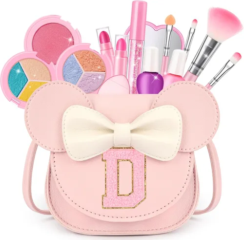 Miniatura 9 de Kit de maquillaje para niñas – Juego de maquillaje lavable real de 15 piezas – Cosmético no tóxico para niños pequeños con bolso de letras – Regalos