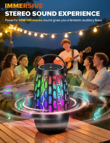 Miniatura 3 de Altavoces para exteriores mejorados con llama y luces RGB, estéreo HD de 10 W, emparejamiento automático Bluetooth 5.3, multisincronización de más