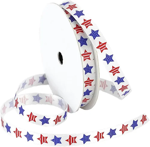 Miniatura 10 de Morex Ribbon Carrete de cinta de satén con alambre de estrellas y rayas, 2-1/2 pulgadas por 3 yardas, rojo/blanco/azul Estrellas y rayas con cable