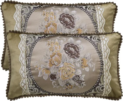 Miniatura 12 de SZHELEJIAM Juego de 2 fundas de almohada con volantes de 12 x 20 pulgadas, fundas de cojín decorativas de felpilla suave jacquard para sofá