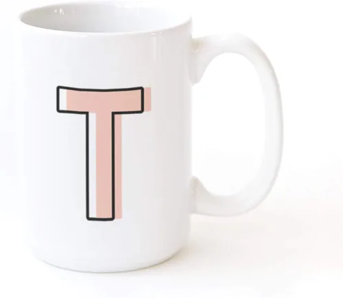 The Cotton & Canvas Co. Candy Pop - Taza de café personalizada con monograma con letra T con inicial, porcelana, cerámica, para ella, para él