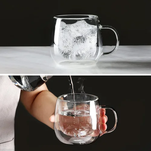 Miniatura 3 de CNGLASS Tazas de café de vidrio de doble pared de 10 onzas, tazas de café grandes aisladas, juego de 2 vasos transparentes para capuchino con asa