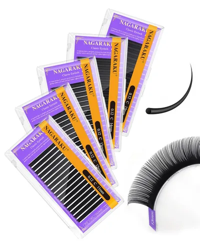 Miniatura 180 de NAGARAKU Extensiones de pestañas, pestañas individuales, 0.05mm, rizo D, 15mm, clásico, negro mate, suave, natural, profesional, 16 filas, 0.05-D
