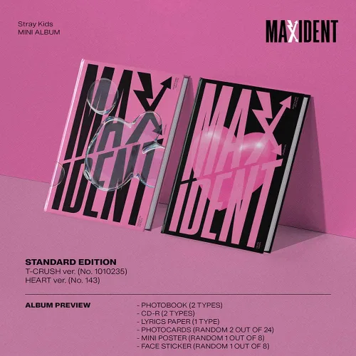 Straykids - MAXI DENT [edición estándar: corazón ver.] Mini álbum CD+Mini póster+calcomanía para cara+tarjetas de fotos+libro de fotos+papel de