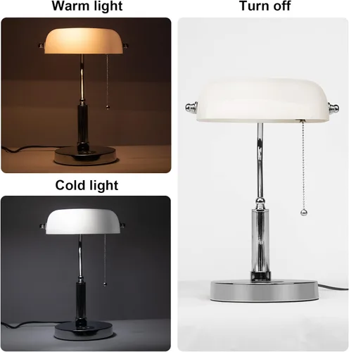 Miniatura 4 de FIRVRE Lámpara de Escritorio de Banquero, Lámpara de Mesa de Vidrio Blanco con Cargador Inalámbrico y Puerto de Carga 2USB, Lámpara con Interruptor