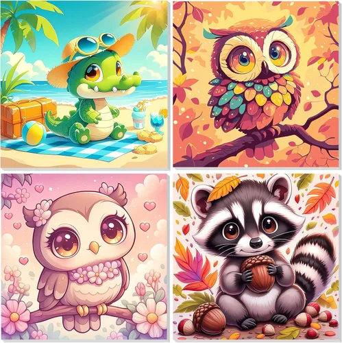 Miniatura 12 de EOBROMD Mrine Life - Paquete de 4 kits de pintura enmarcada por números para niños, kits de bricolaje para niños de 4 a 8 a 12 años, pintura sobre