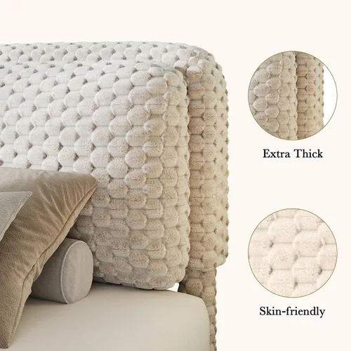 Miniatura 4 de REVOMINCA Marco de cama tamaño individual, marco de cama de nube con 2 cabeceras de almohada suaves, marco de cama tapizado de felpa de piel