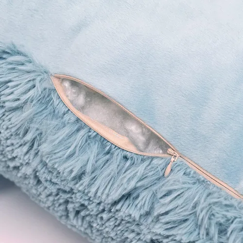 Miniatura 7 de Almohada de felpa de felpa lanuda de piel sintética con brazos para sentarse en la cama, sofá, cojín de cuña de apoyo de espalda con funda Azul