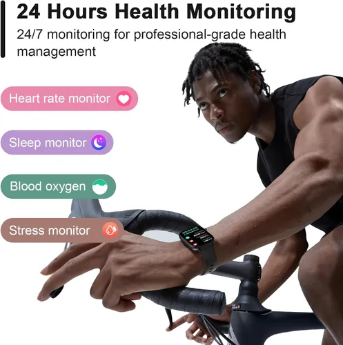 Miniatura 2 de Reloj inteligente con monitor de frecuencia cardíaca, monitor de actividad con podómetro, monitor de sueño, contador de calorías y pasos, reloj Negro