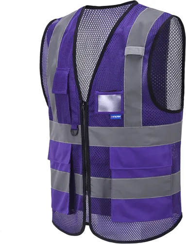 Miniatura 6 de A-SAFETY Chaleco reflectante de seguridad de malla de alta visibilidad con bolsillos y cremallera, chaleco de trabajo Hi Viz para hombres y mujeres