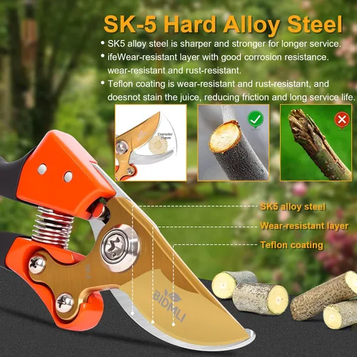 Miniatura 6 de Tijeras de Podar Resistentes, Tijeras de Jardín y Podadoras con Hojas de Acero SK5 Red-BIDMLI de 8.66" y Mangos de Aleación de Aluminio, Cortador