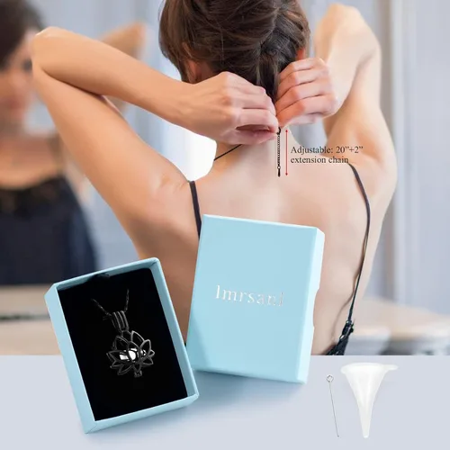 Miniatura 7 de Imrsanl Joyería de cremación para cenizas – Collar con colgante de cenizas de flor de loto con mini urna de recuerdo, joyería conmemorativa