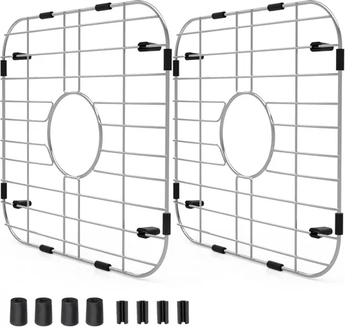 Miniatura 12 de Protectores de fregadero de acero inoxidable para fregadero de cocina, estante de fregadero de metal de 12.25 x 11.5 pulgadas con orificio