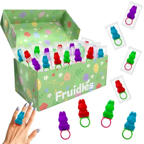 Miniatura 5 de Fruidles Anillos de caramelo de conejo de Pascua, caramelos duros de colores surtidos, envueltos individualmente (paquete de 12)