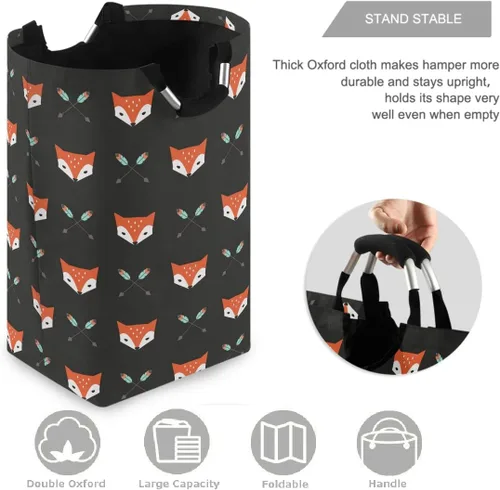 Miniatura 3 de visesunny Cesta de lavandería plegable con diseño de zorros y flechas de animales, de tela Oxford, organizador de juguetes con asa para baño, Multi28