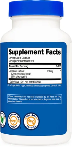 Miniatura 5 de Nutricost Extracto de hoja de olivo (20% oleuropeína) 750 mg, 90 cápsulas, sin OMG, sin gluten
