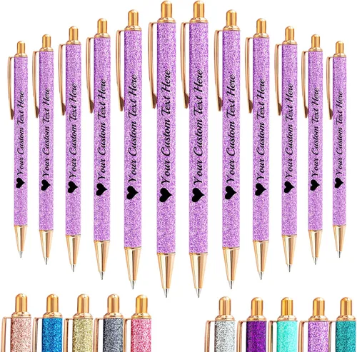 Miniatura 10 de Hasta 100 bolígrafos personalizados a granel con nombre, bolígrafo con purpurina personalizable, logotipo de negocios, mensaje de texto, regalo