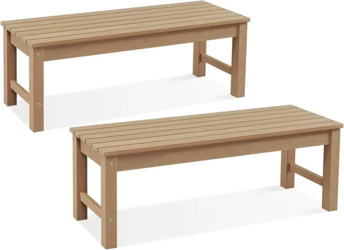 Miniatura 16 de Psilvam Banco para exteriores, banco de porche de madera de polietileno para dos personas, banco de jardín resistente a la intemperie que nunca se
