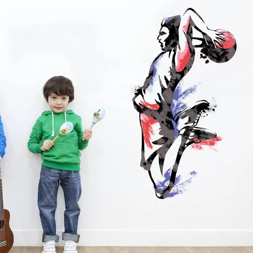 Runtoo Calcomanía de pared para jugador de baloncesto, Slam Dunk Sports Wall Stickers para adolescentes y niños, decoración de gimnasio