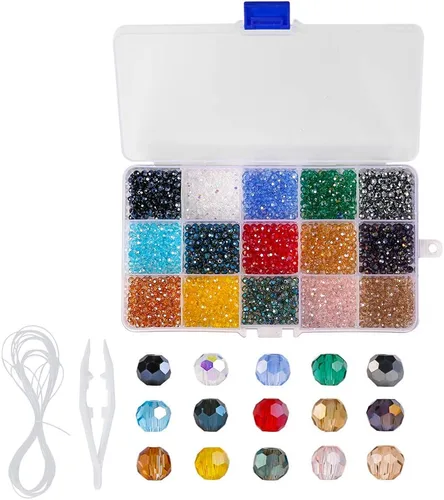 Cuentas redondas de vidrio de 0.157 in para hacer joyas, color AB, 1500 cuentas espaciadoras de cristal para pulseras, collares, accesorios