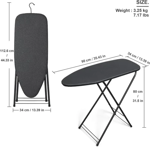 Miniatura 5 de Duwee Tabla de planchar pequeña de 13 x 35 pulgadas con cubierta resistente al calor, tabla de planchar compacta plegable, ligera, fácil de Negro