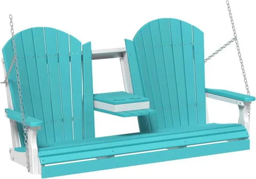 LuxCraft Adirondack - Columpio colgante para porche delantero de 5 pies con consola abatible, asientos hasta 3, banco de columpio de patio al aire