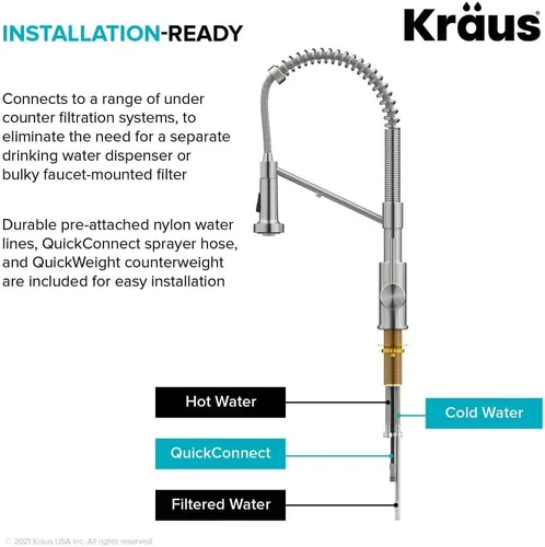 Miniatura 8 de Kraus Bolden 2-en-1 Grifo de cocina de estilo comercial con filtro de agua monomando extraíble para ósmosis inversa o sistema de filtración de agua