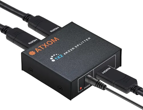 Divisor HDMI 1 en 2 salidas - 1x2 pantalla HDMI duplicada/espejo - Divisor alimentado 4K @ 60Hz, también Full HD 1080P, una fuente a dos pantallas