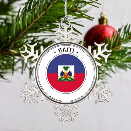Miniatura 2 de Adornos de Navidad con la bandera de Haití 2022, adorno de copo de nieve, recuerdo de la ciudad del país, adornos de árbol de Navidad, regalo