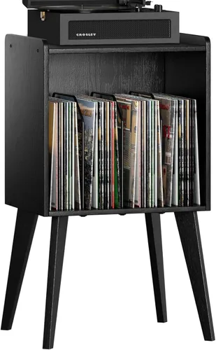 Gannyfer Soporte para tocadiscos: soporte de almacenamiento de discos de vinilo de mediados de siglo con capacidad para hasta 160 álbumes, estante