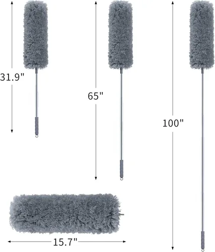 Miniatura 7 de BOOMJOY Plumero de microfibra con poste de extensión de 100 pulgadas, plumeros para limpiar techos altos, ventiladores, persianas, muebles, gris