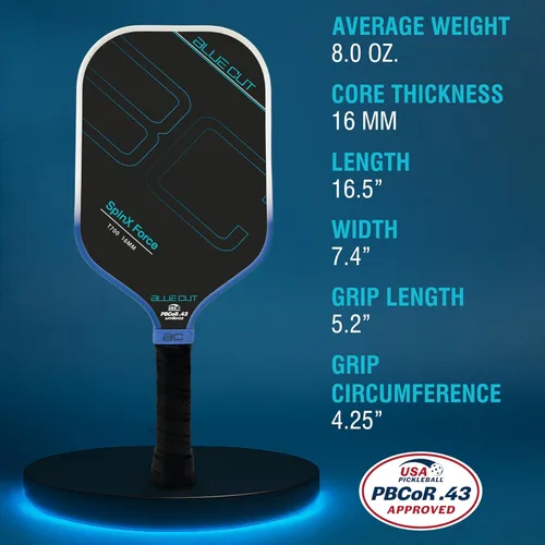 Miniatura 5 de Blue Cut Pickleball Paddle – USAPA Approved Pickleball Paddles Racket with T700 Carbon Fiber, 16mm Honeycomb Core, Spin Surface, Pro Power Speed &