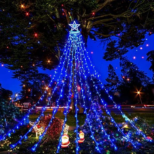 Miniatura 9 de Aokudoni Decoraciones de Navidad al Aire Libre: 3.84m 350LED Luces de Cascada con 8 Modos de Iluminación, Luces de Navidad para Árbol, Casa, Patio
