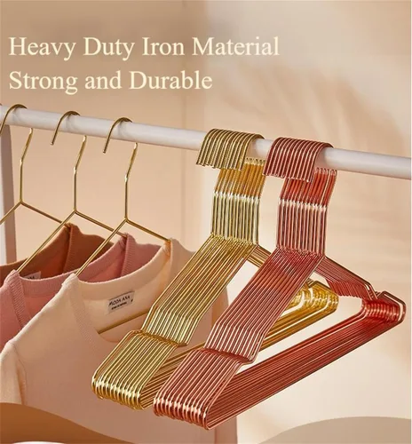 Miniatura 4 de Percha de metal de 17 pulgadas, paquete de 20 perchas resistentes de 0.15 pulgadas para abrigos, trajes, boutique de novia, ahorro de espacio, Dorado