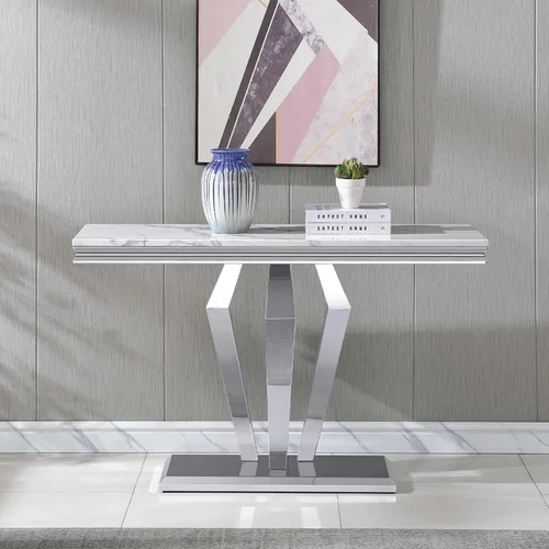 Miniatura 23 de SSLine Mesa de Centro Rectangular de Mármol Sintético para Sala de Estar, Mesa Central Moderna de Mármol Blanco de Lujo con Base Doble en Forma de U