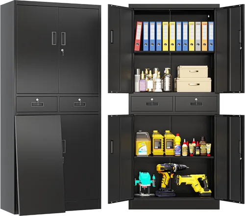 Miniatura 22 de BESFUR Armarios de almacenamiento de metal con estantes y puertas, armario de almacenamiento con cerradura de 36" de altura para oficina en casa