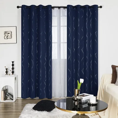 Miniatura 5 de Deconovo Juego de 2 paneles de cortinas blackout, 84 pulgadas de largo, cortinas para dormitorio con ojales y diseño floral