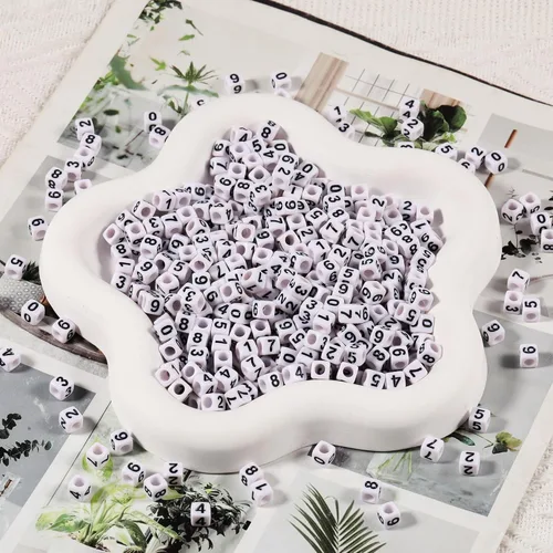 Miniatura 5 de 1000 cuentas cuadradas de acrílico blanco con números, cuentas de números del 0 al 9 para hacer joyas, collares, llaveros, pulseras
